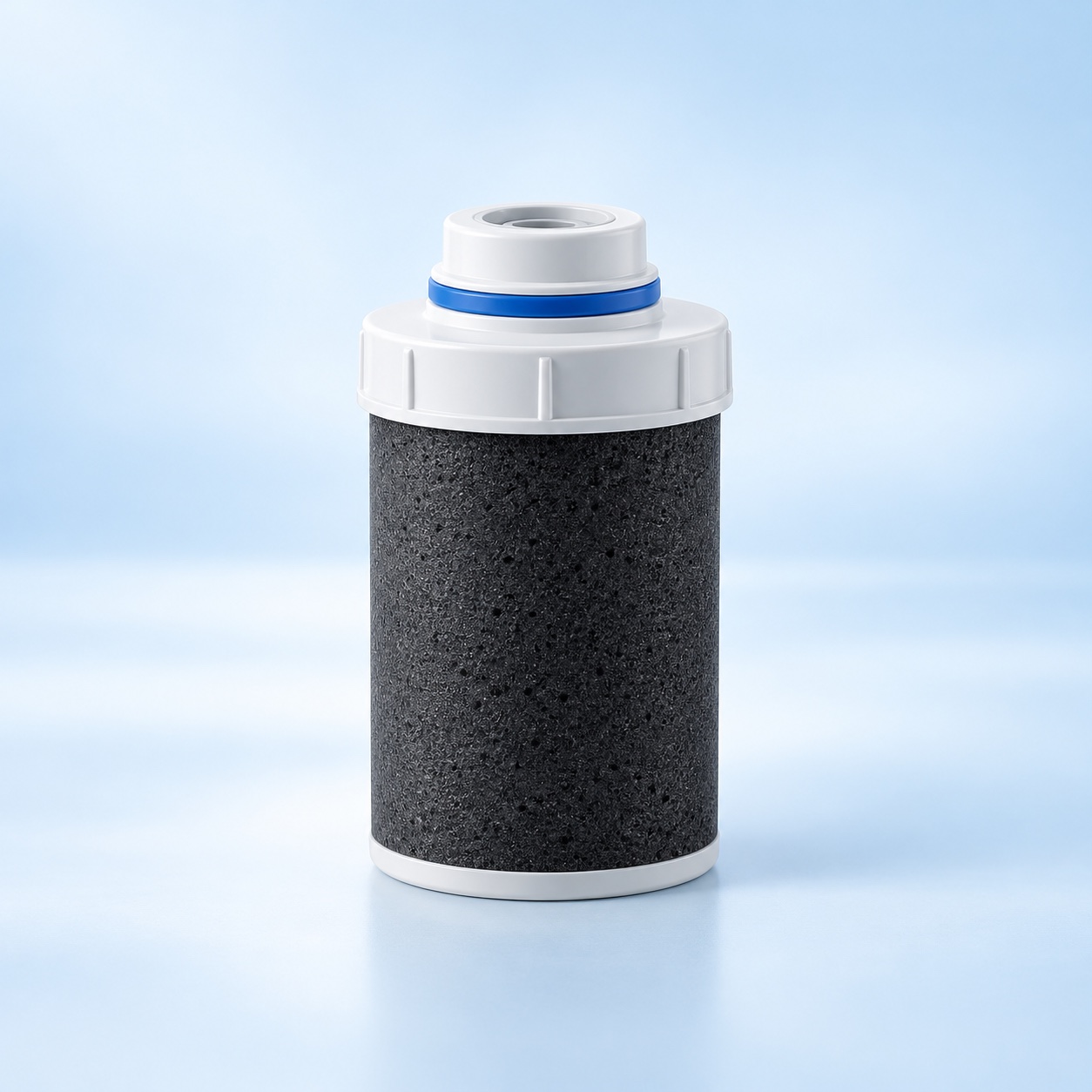 Editorial illustration of a Brita Hub CT01 style carbon-block replacement cartridge