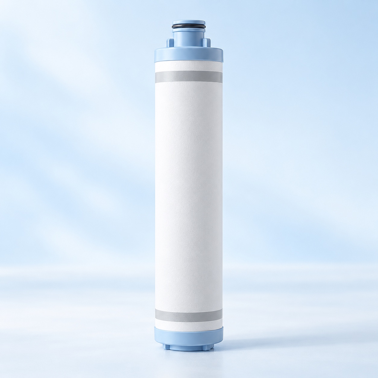Editorial illustration of a Waterdrop A1-CF style carbon pre-filter cartridge